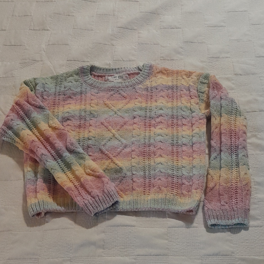 Pink Rose Pastel Striped Crew Neck Sweater